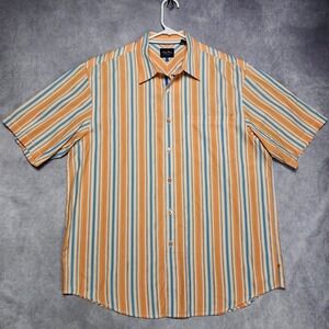 Indigo Palms Mens XL Orange Blue Stripe Short Sleeve Button Up Shirt